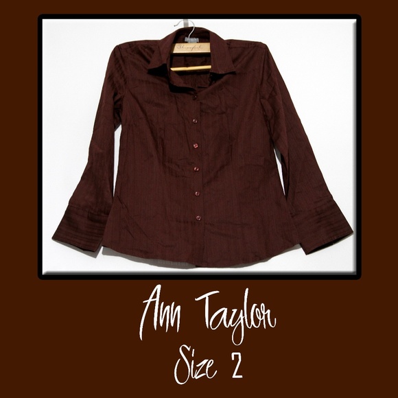 Ann Taylor Tops - Ann Taylor Button-Down Maroon Shirt with Stripes
